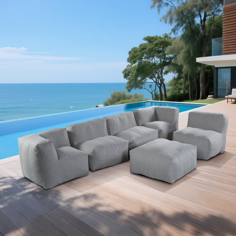 Canapé modulaire d'extérieur 6 pièces pour patio, jardin et piscine, Gris foncé