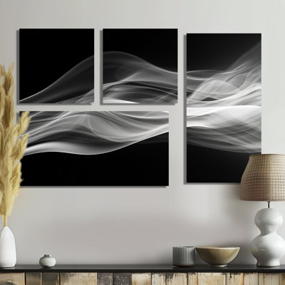 «Black White Contemplative Abstraction II», art mural moderne sur toile 4 pièces