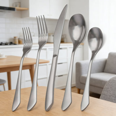 20-Piece Stainless Steel Flatware Set Service For 4, Matte Satin Finish Silverware Set For Home And Restaurant, Dishwasher Safe Cutlery Set