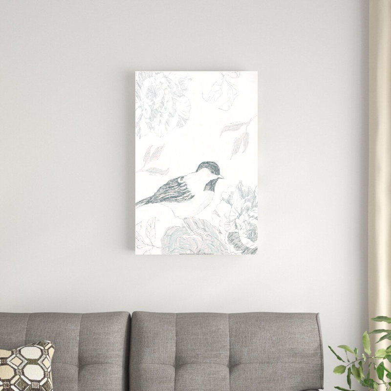 Oiseau et fleurs, croquis, reproduction d'art sur toile tendue, H 30 po x l 20 po