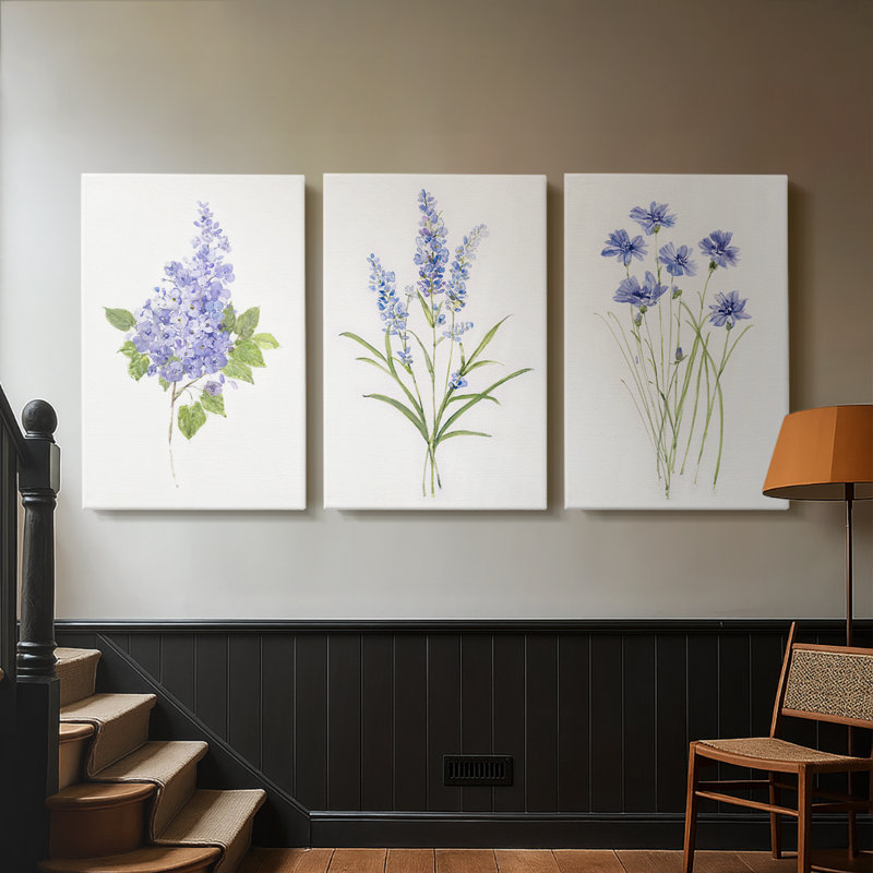 Lilas botanique délicat - Toile tendue sur mesure - 3 pièces, H 18 po x l 36 po