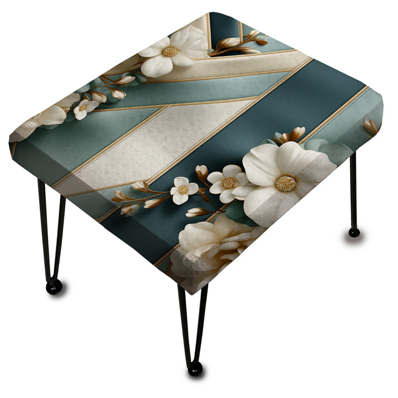 White Elegant Floral Striped Pattern - Striped Rectangle Ottoman