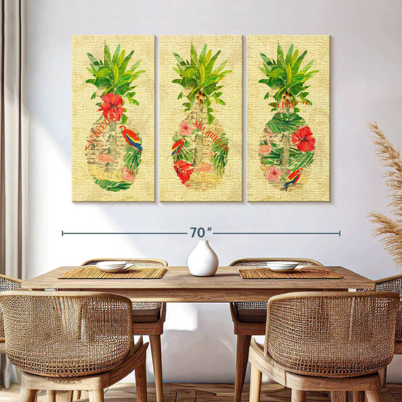 Collage d'ananas tropical triple Yarlin, H 42 po x l 65 po