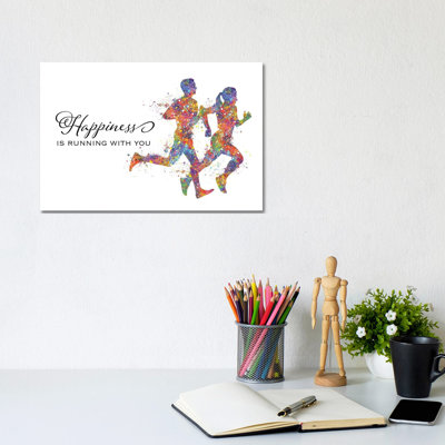 Runner Couple Quote Happiness - Wrapped Canvas Print