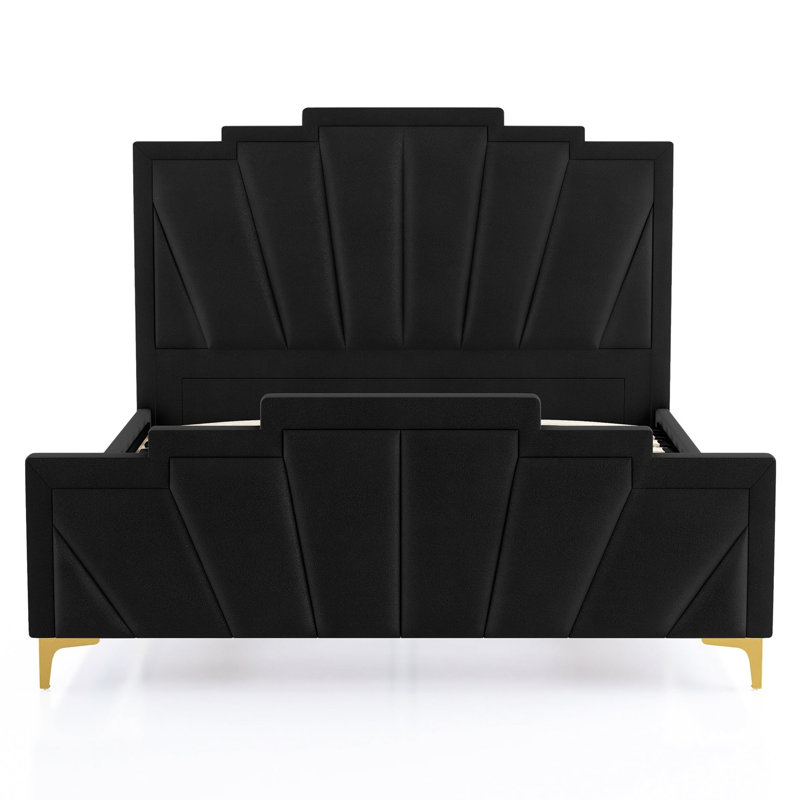 Structure de lit en flanelle Glam Classic, Noir, Grand lit