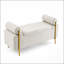 Élégant banc de rangement rembourré en lin avec accoudoirs cylindriques et pieds en fer pour le couloir, le salon, la chambre à coucher