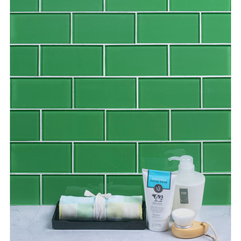 Premium 3" x 6" Straight Edge Glass Mosaic Subway Tile, Emerald Green