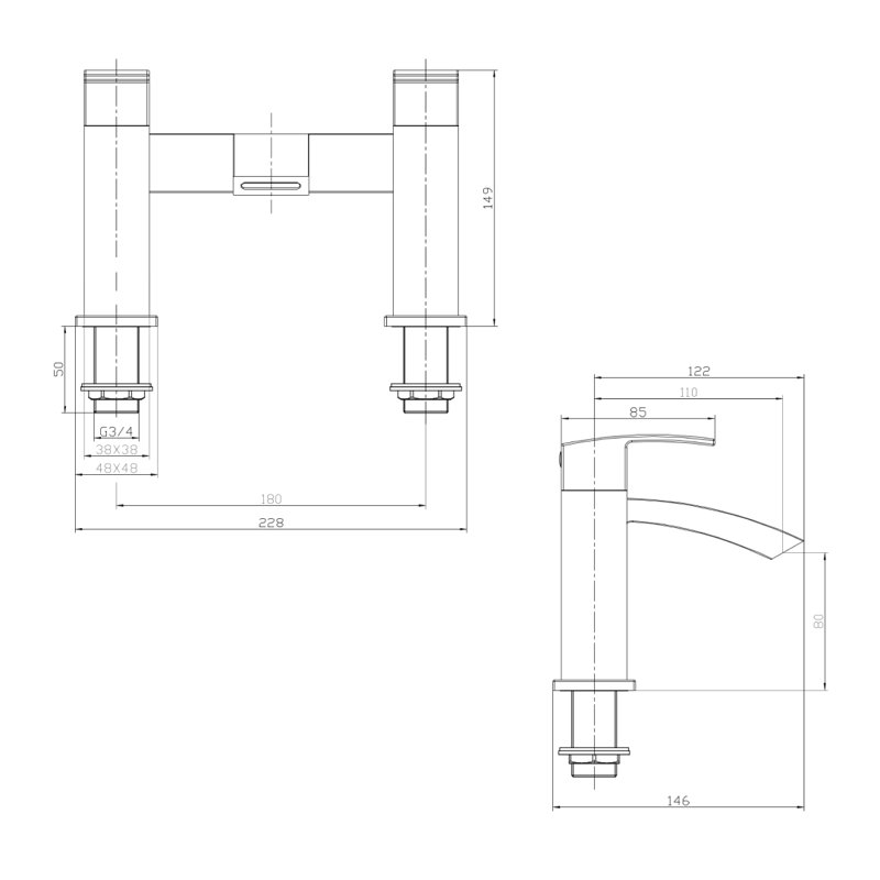 VeeBath Trace Bath Filler Mixer Tap, Brushed Brass