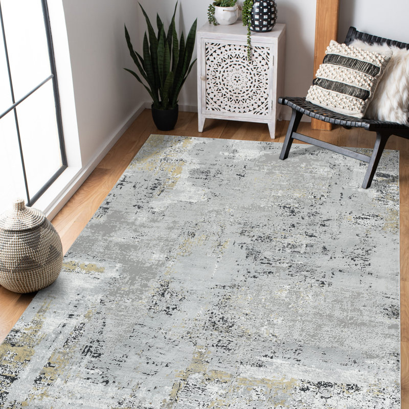 Tapis gris / doré à motif abstrait Brazell, Rectangle 4 pi 1 po x 6 pi