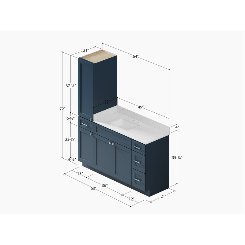 Meuble-lavabo simple 63 po Disar, Bleu
