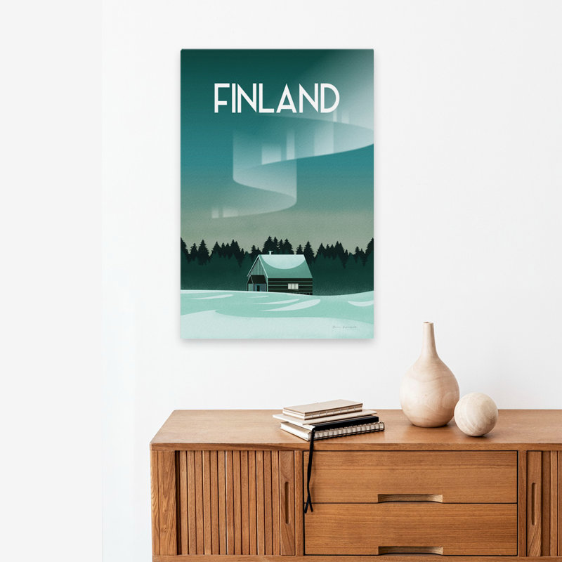 Illustration de voyage en Finlande, H 24 po x l 16 po