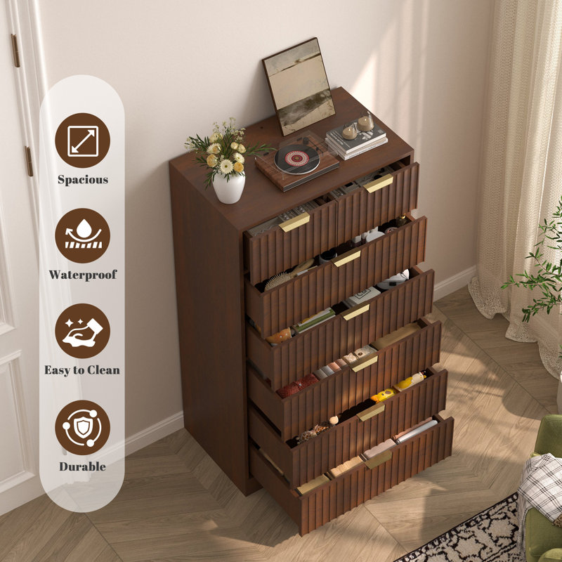 2-piece Set Fluted Tall 7 Drawer Dresser, 51.38" Vertical Storage Chest With Deep Drawers, Modern Wood Clothes Organizer Cabinet, Dressers & Chests Of Drawers With Large Capacity For Bedroom, Entryway, Living Room 