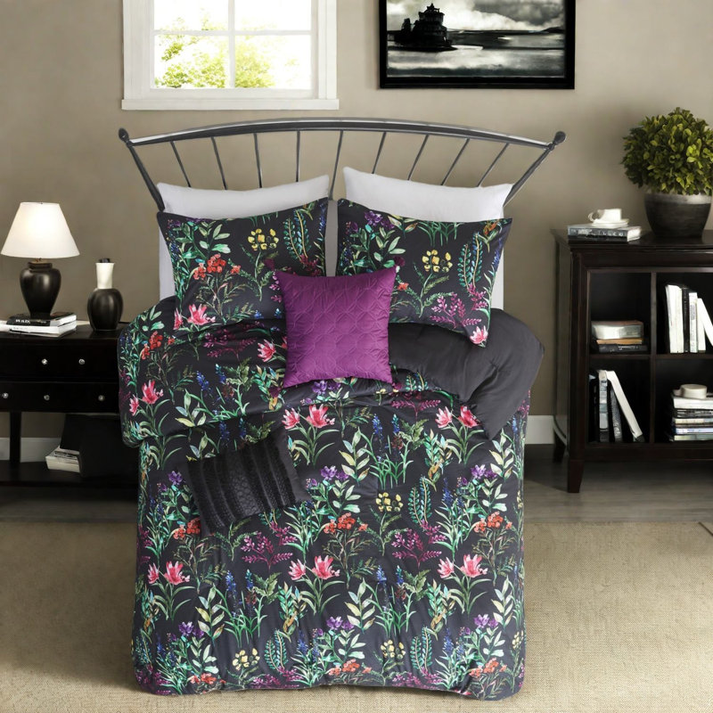 Ensemble de literie luxueux 5 pièces en polyester de style campagne glamour noir