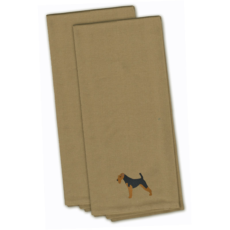 Serviette de cuisine à terrier brodée gallois, Brun clair, H 28 po x l 19 po x P 0,1 po