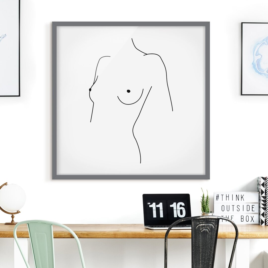 Gerahmtes Poster Line Art Nude Bust Woman