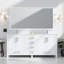 Meuble-lavabo double gris vieilli 72 po X P 22 po D, dessus en quartz blanc et ensemble de robinet-117978665