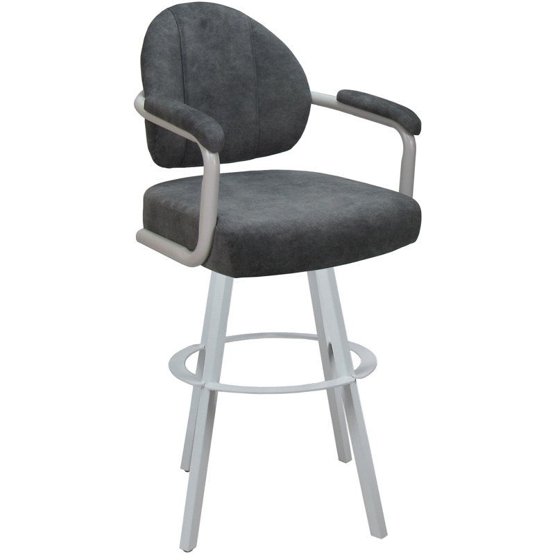 Swivel Upholstered Counter Stool with Metal Frame, Charcoal Polyester Blend/White Frame