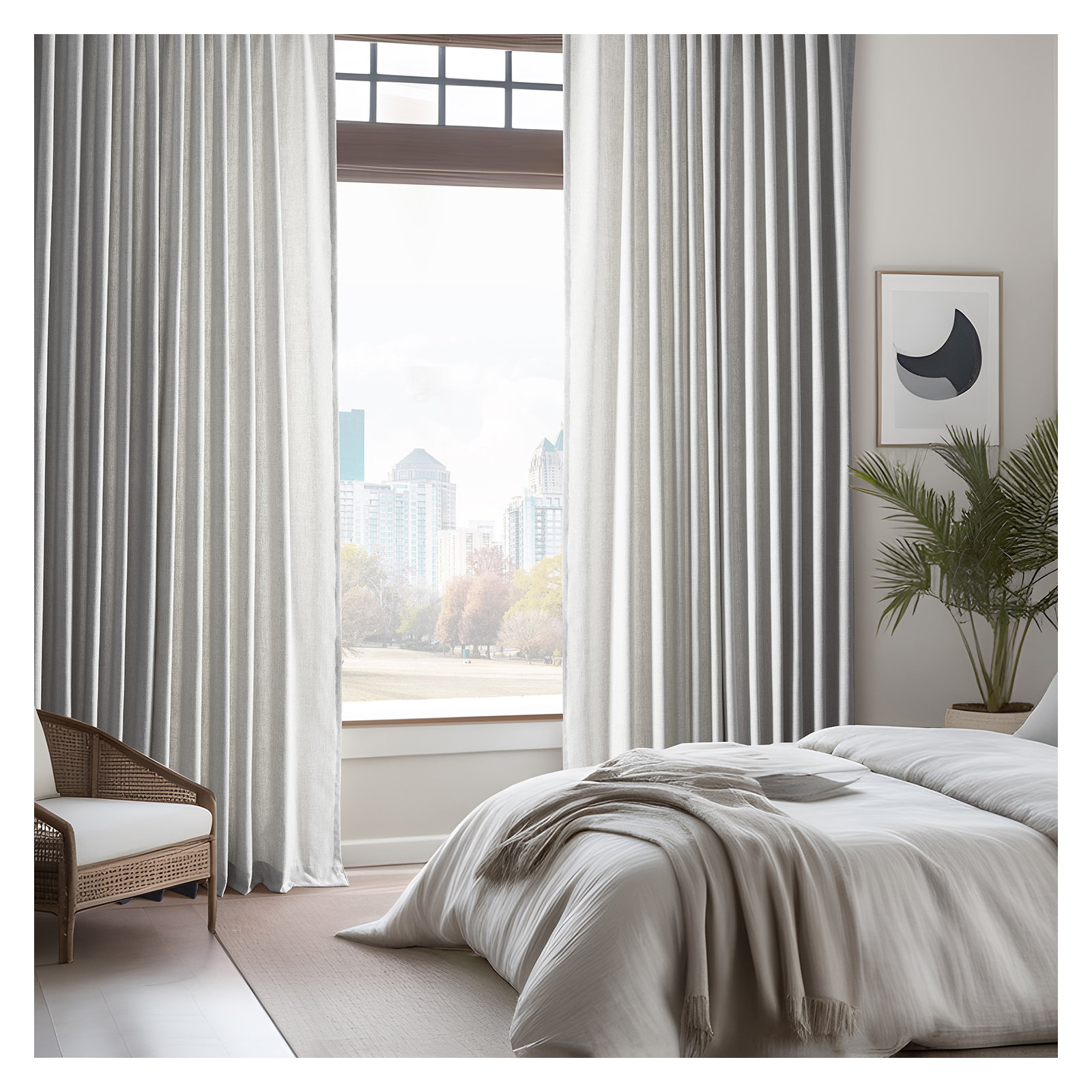 Farmbry Simply Faux Linen Curtains Pair - 2 Panels - Light Filtering Window Curtains, Off White, 50" W x 120" L