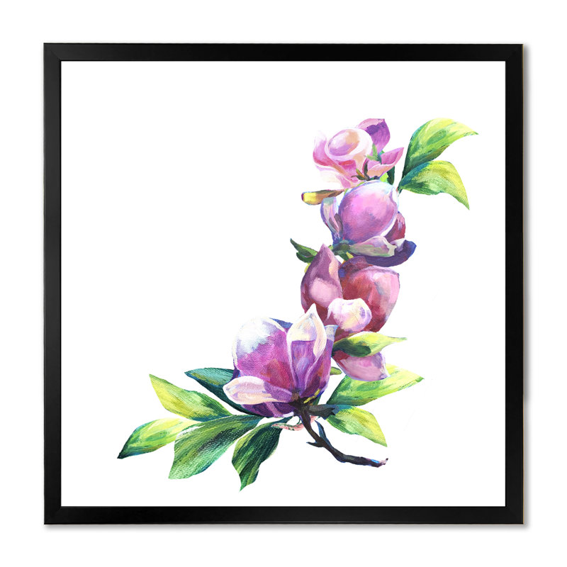 «Green and Pink Flower Arrangement IV», art mural traditionnel sur toile, H 16 po x l 16 po x P 1 po, Cadre photo noir