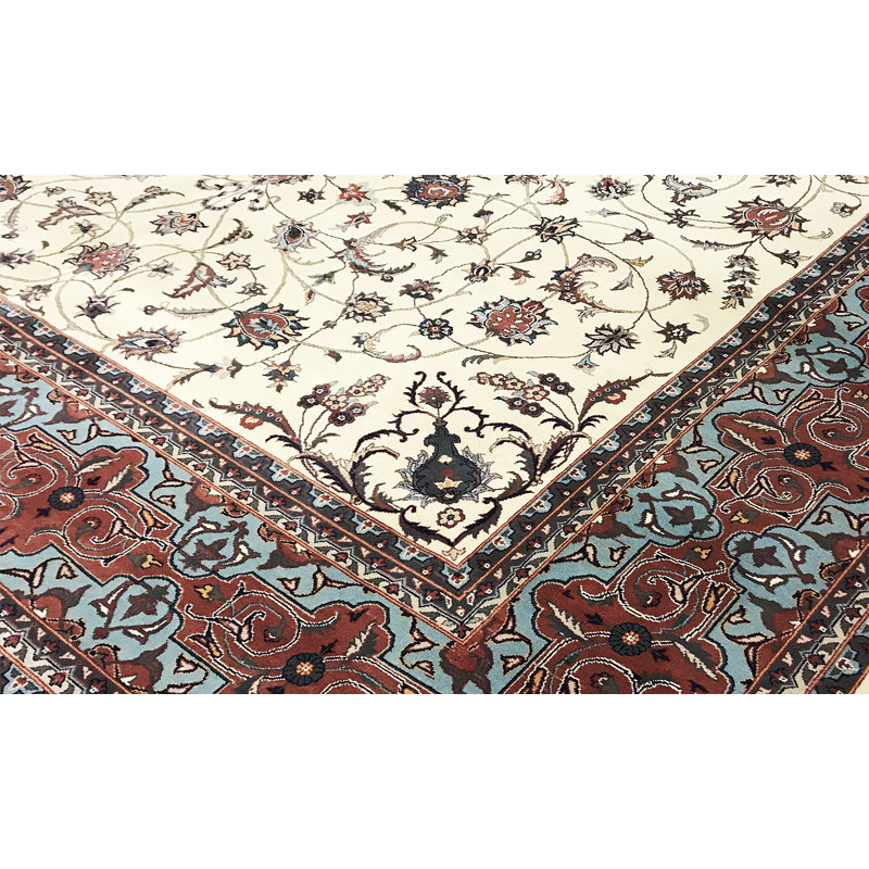 Tapis beige et rouge noué à la main de haute qualité