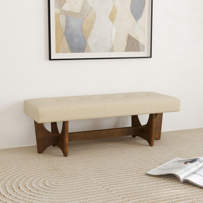 Upholstered Entryway Bench With Tufted Button Seat And Solid Wood Legs, Modern End Of Bed Bench For Living Room/Bedroom/Hallway