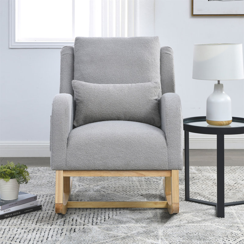 [Vidéo] Fauteuil à bascule décontracté moderne à dossier haut de 27,5 po avec un coussin lombaire Welike, Gris