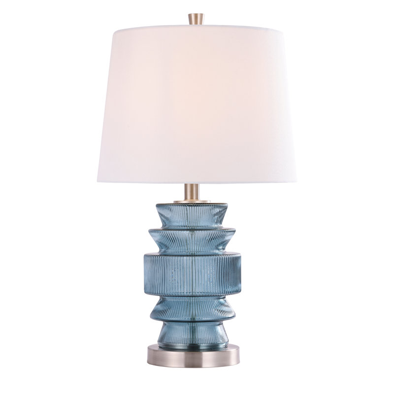  Lampe de table décorative en verre cannelé - Verre teinté contemporain de 23 po avec base en métal et abat-jour conique