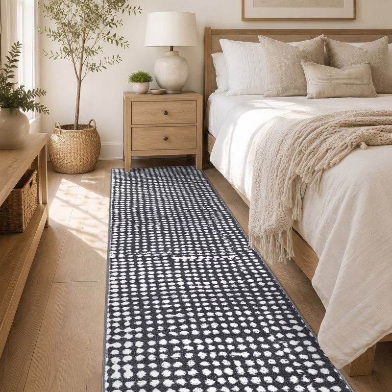 Tapis d'intérieur antidérapant à pois, couleur anthracite, lavable à la machine, 2 pi x 10 pi
