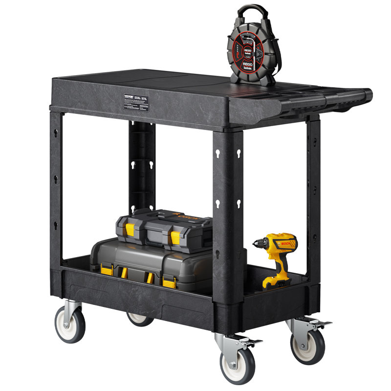 2-shelf Utility Cart 550 lbs Service Cart with Wheels, 33.46" H x 39.96" W x 17.72" D