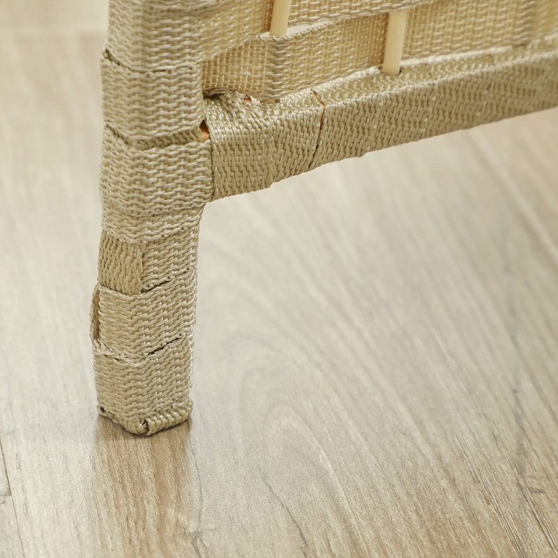 Paravent pliable tissé à la main à 4 panneaux avec dessus arqué, polypropylène et bois de pin, beige, pour un usage professionnel