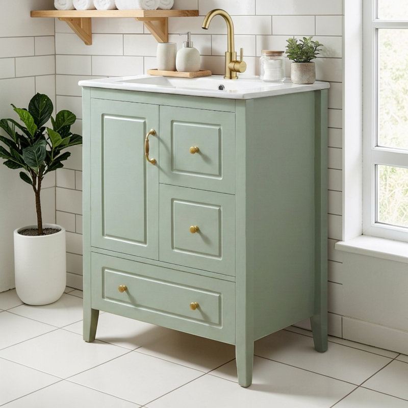 23.7'' Single Bathroom Vanity Set With Ceramic Top, Light Green
