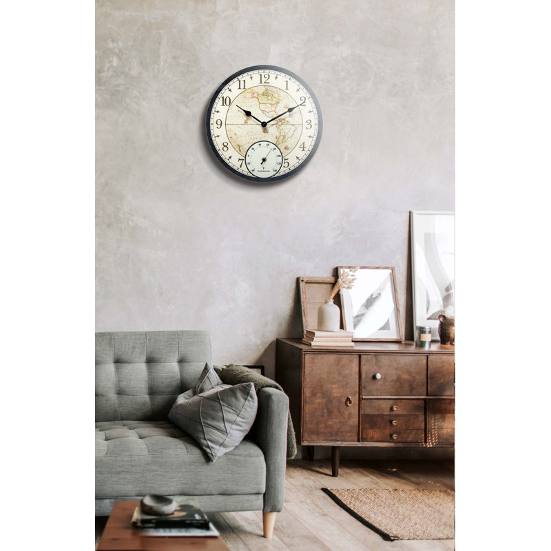 Outdoor Round Glass Wall Clock 14 Inches - Black