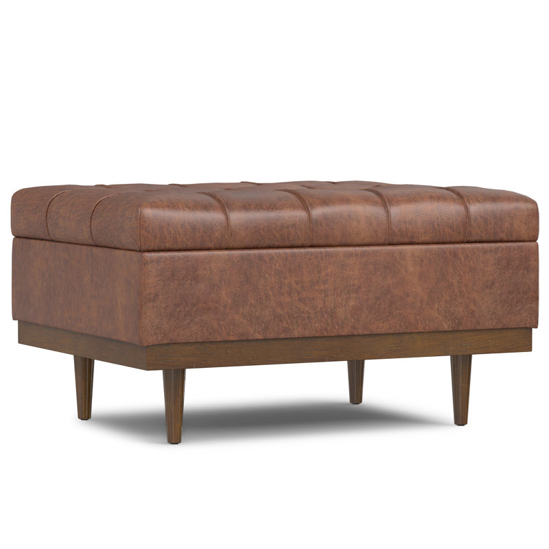 Mariah 34"W Upholstered Coffee Table Storage Ottoman with Lift Top and Solid Wood Legs, Brown