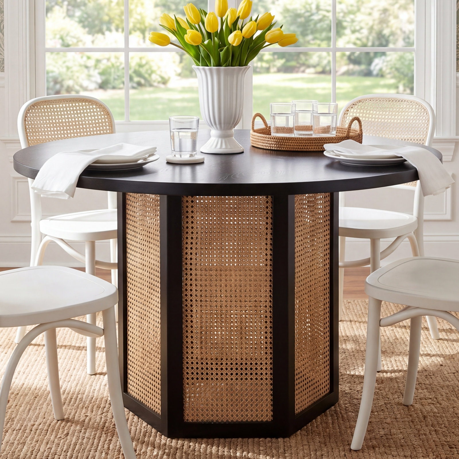 Pacetti 47.3'' Round Dining Table, White, Natural