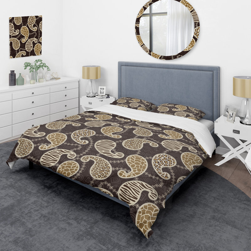 Ensemble de housse de couette en microfibre brun / beige 3 pièces