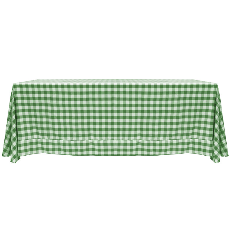 Gracie Oaks - Rectangular Polyester Gingham Checkered Tablecloth, 132" x 108", Moss/White, 5