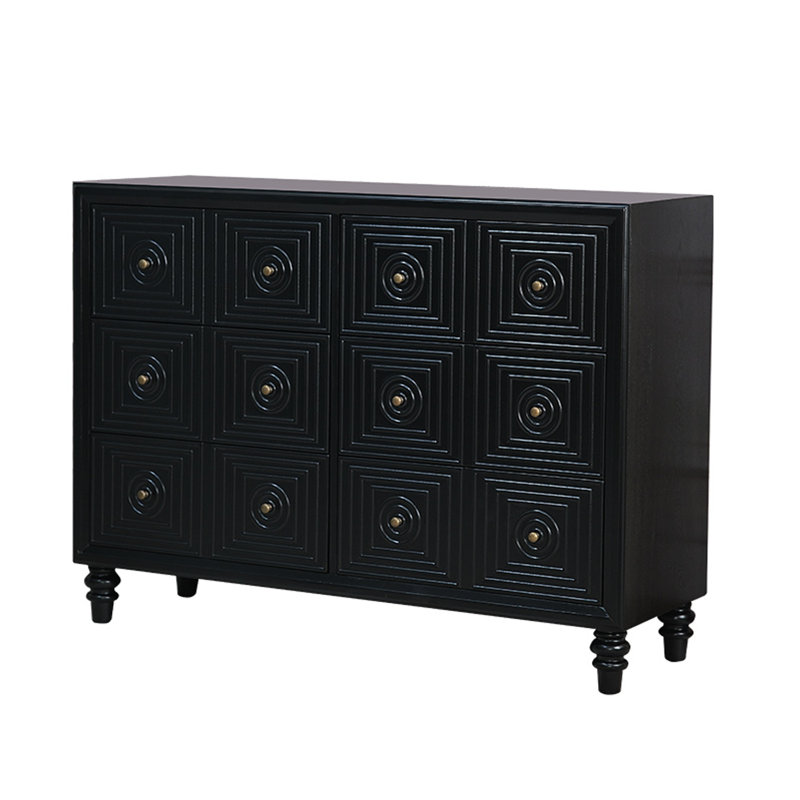 Commode d'appoint vintage à six tiroirs, Noir, noir, noir, noir