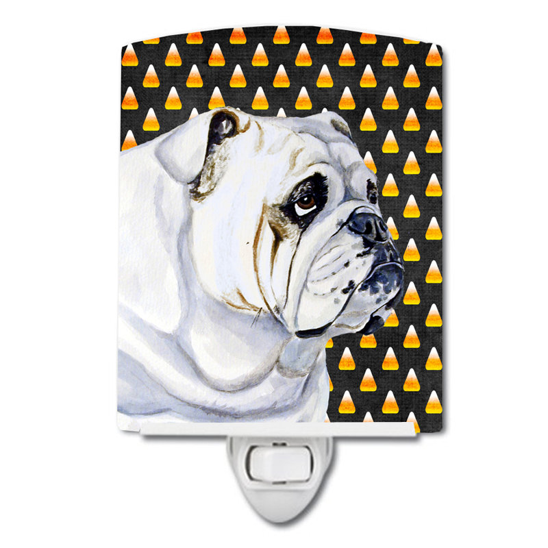 Éclairage pour nuit en céramique french bouledogue bonbon, Bouledogue anglais blanc