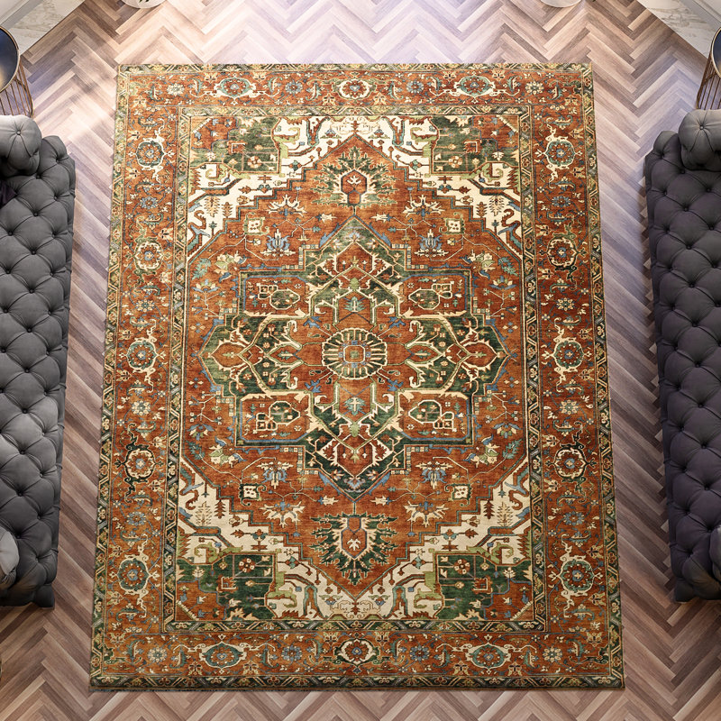 High-Quality Hand-Knotted Rust Area Rug, Rectangle 9' x 12'