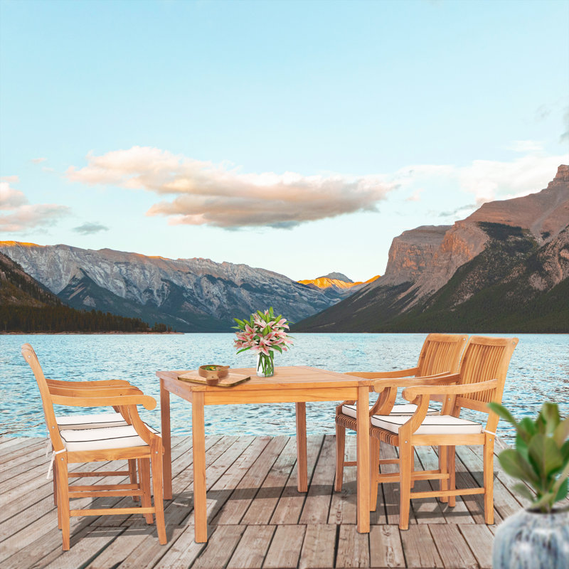Outdoor 5 - Piece Teak Dining Set with Cushions