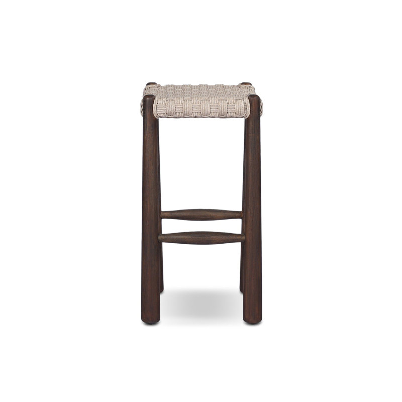 Savio Outdoor Stool-Dark Textured Woven-Counter, Beige, 25.98"