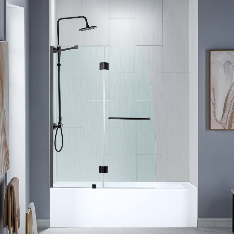 48-3/8" W X 58" H Pivot Hinged Tub Door With 5/16" Clear Tempered Glass | Stainless Steel Hardware | Safe, Explosion-Resistant, Reversible Installation