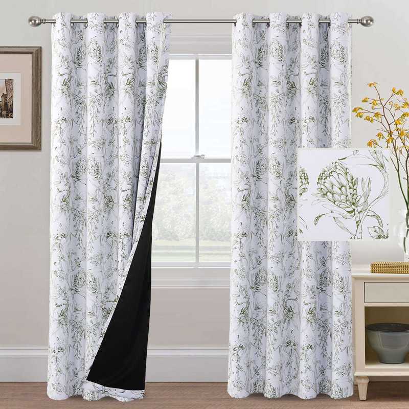 Pendar Floral Thermal Blackout Curtain with Grommets, 84" L x 52" W , Olive