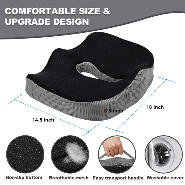 Black Premium Orthopedic Memory Foam Seat Cushion Coccyx Tailbone Pain - Sciatica  Back Pain Relief - Office Chair Wheelchair Car