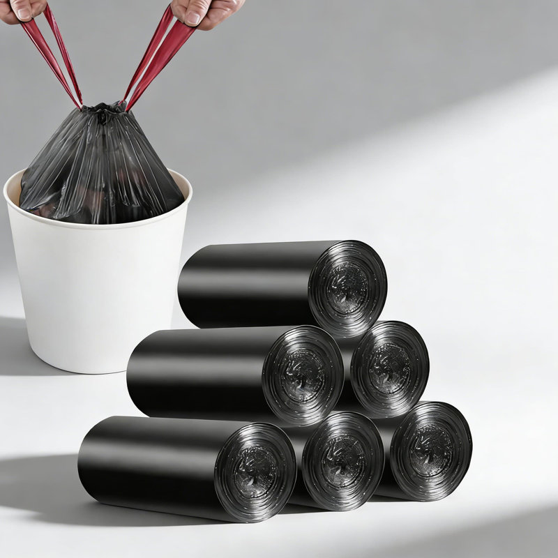 8 sacs à ordures à cordon 8 gallons, sacs à ordures étanches de 0,8 mil pour une utilisation dans la cuisine, le bureau, la maison et la voiture