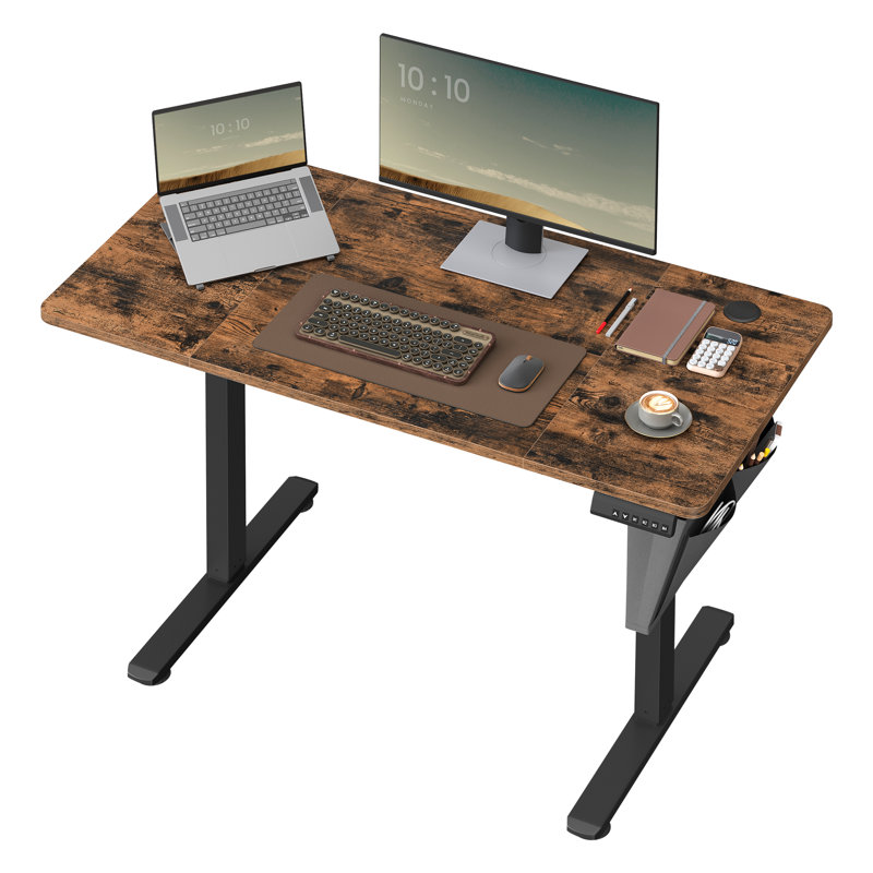 Height Adjustable Rectangle Standing Desk, 120 H x 120 W x 60 D cm, Brown/Black
