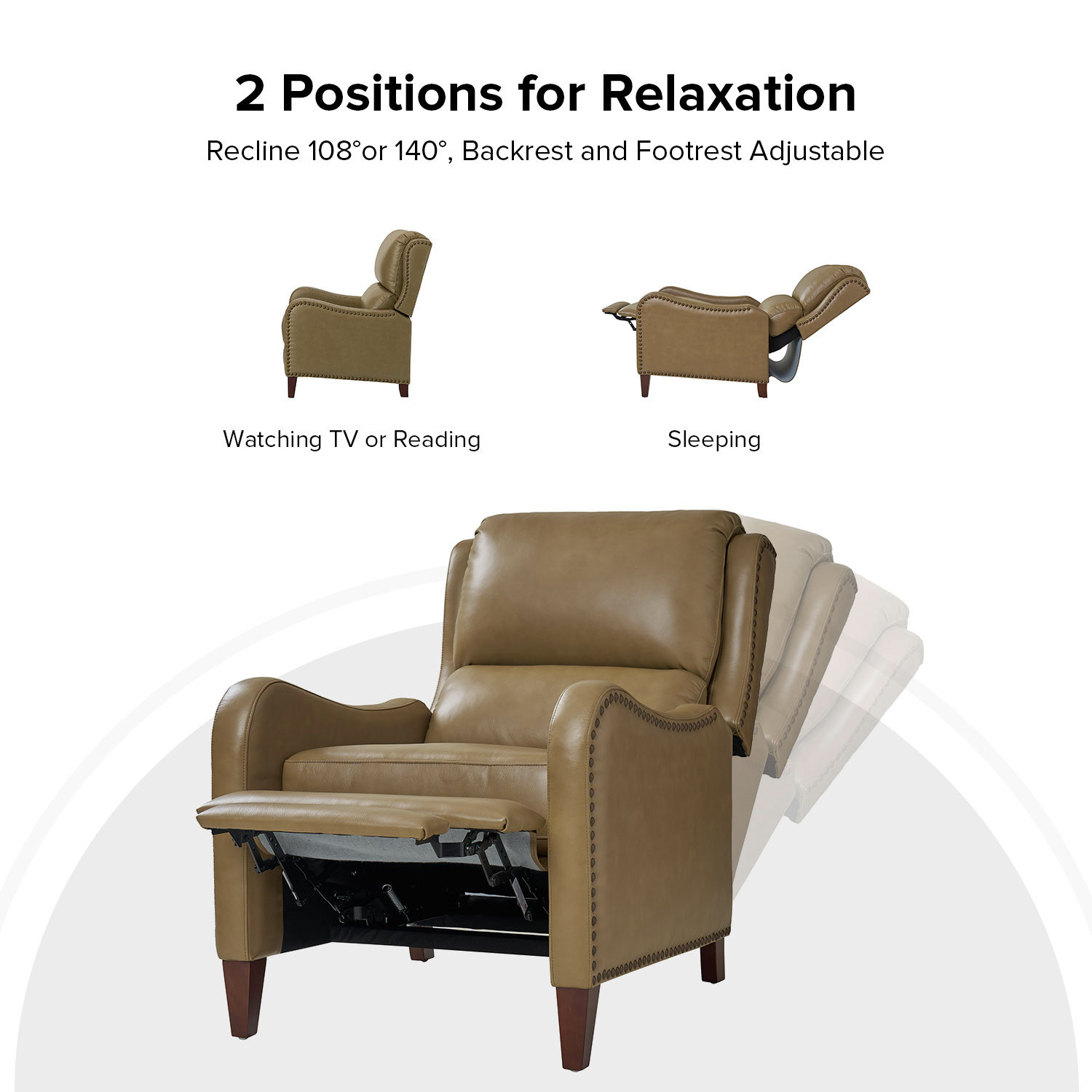 Beecher 29" Genuine Leather Manual Recliner, Taupe Top Grain Leather