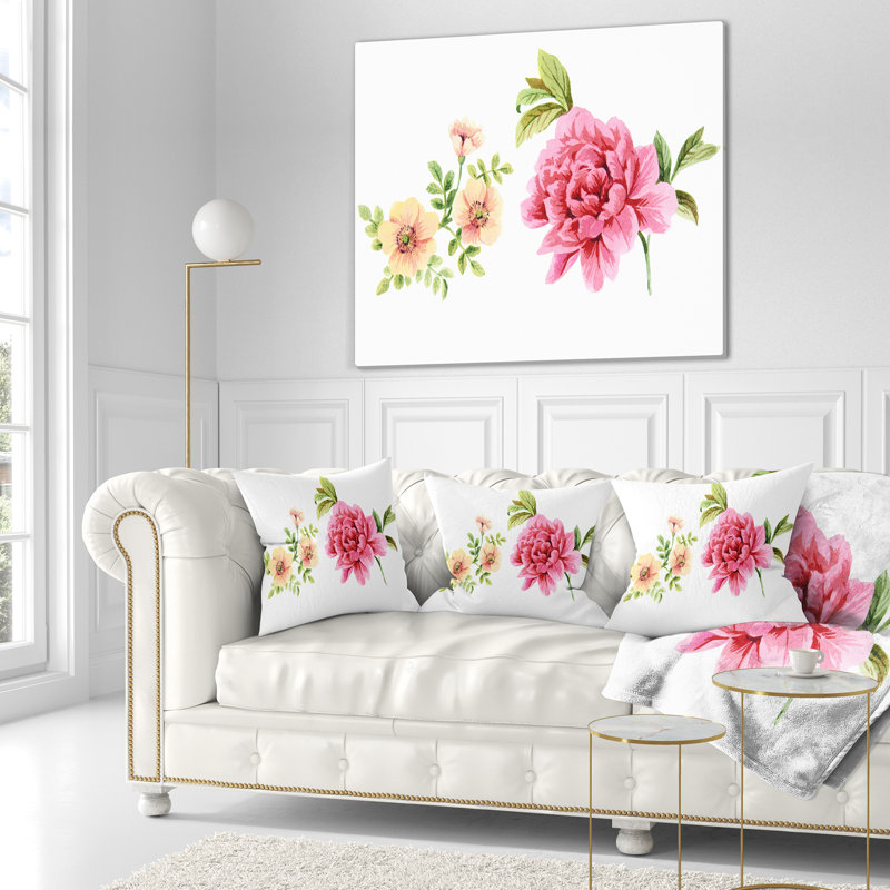 Fleurs roses et orange - Coussin décoratif à imprimé floral