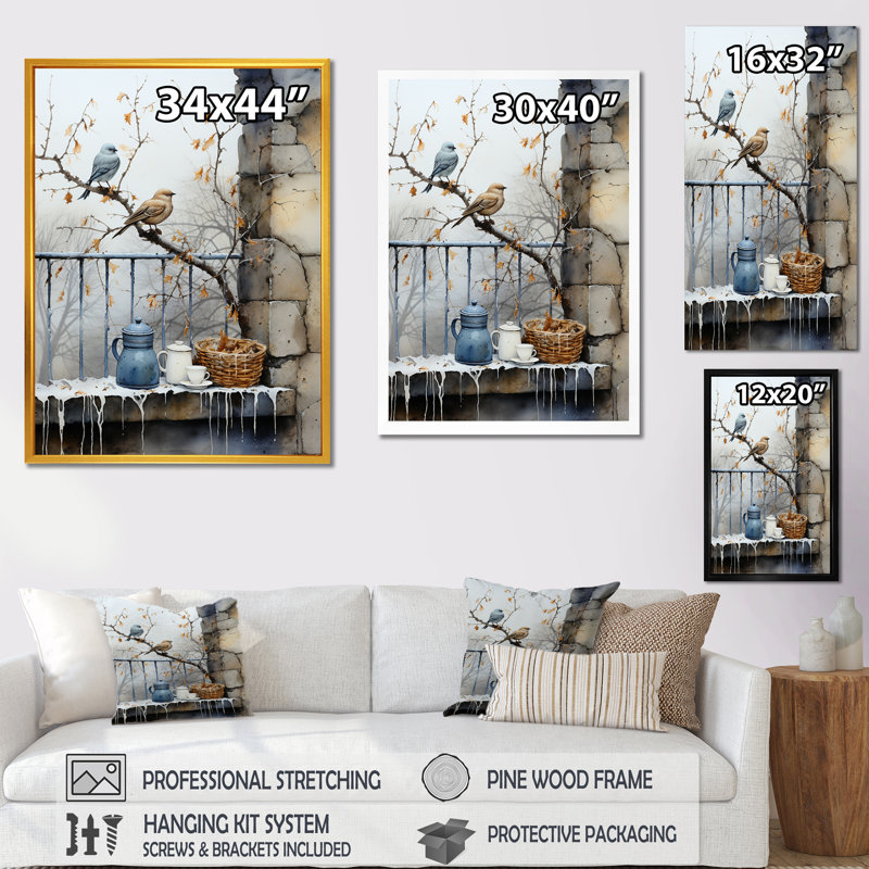 «Snowy Birds Window Views - Bird», art mural, Cadre flottant doré, H 40 po x l 30 po x P 1,5 po