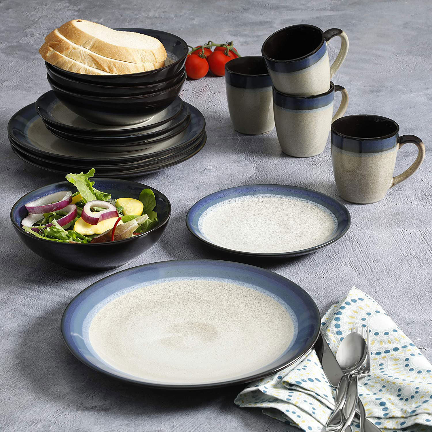 Elite Stoneware Dinnerware Set, Blue